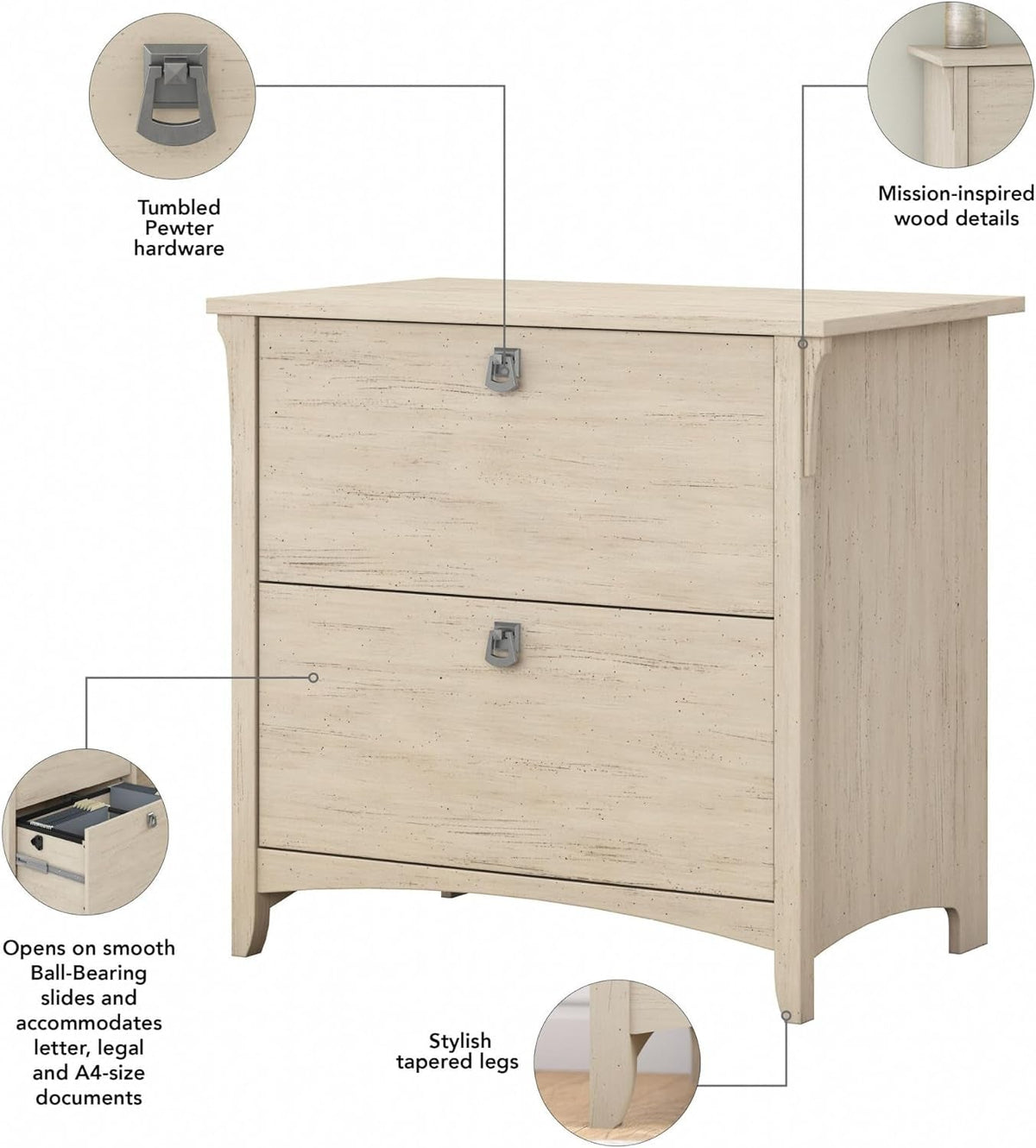 Bush Furniture Salinas 2 Drawer Lateral File Cabinet Antique White