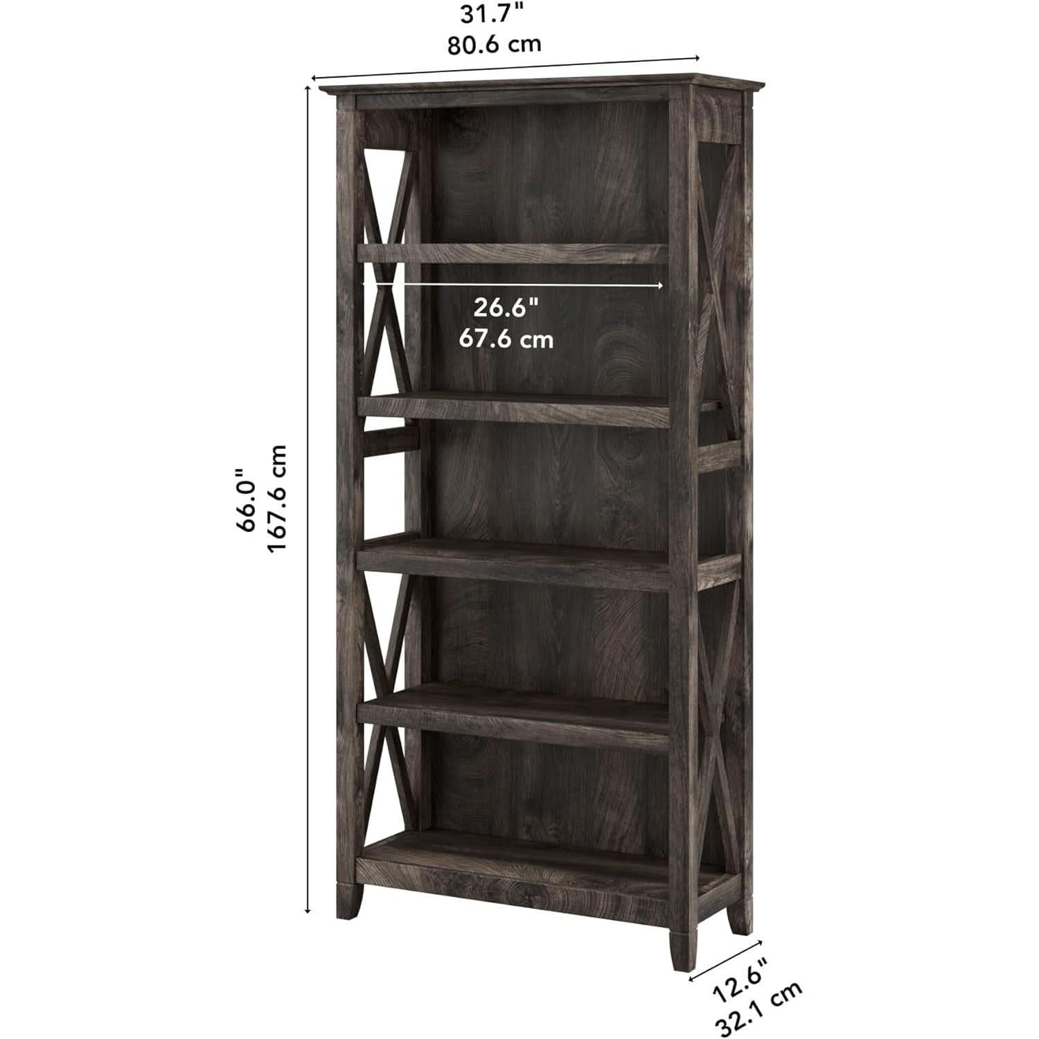 Bush Furniture Tall 5 Shelf Bookcase Dark Gray Hickory