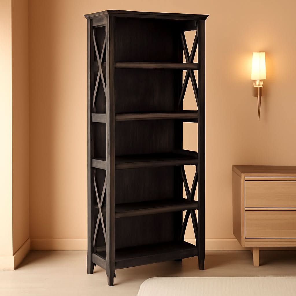 Bush Furniture Tall 5 Shelf Bookcase Dark Gray Hickory