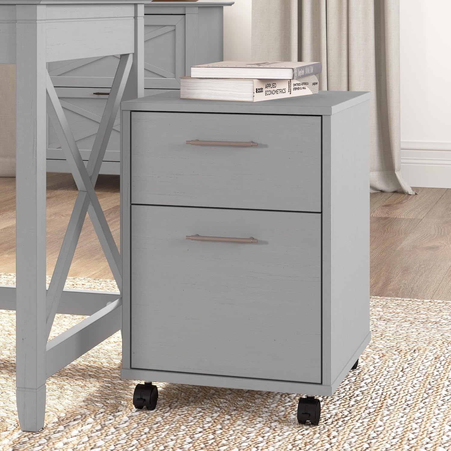 Bush Key West Two Drawer Rolling File Cabinet Cape Cod Gray