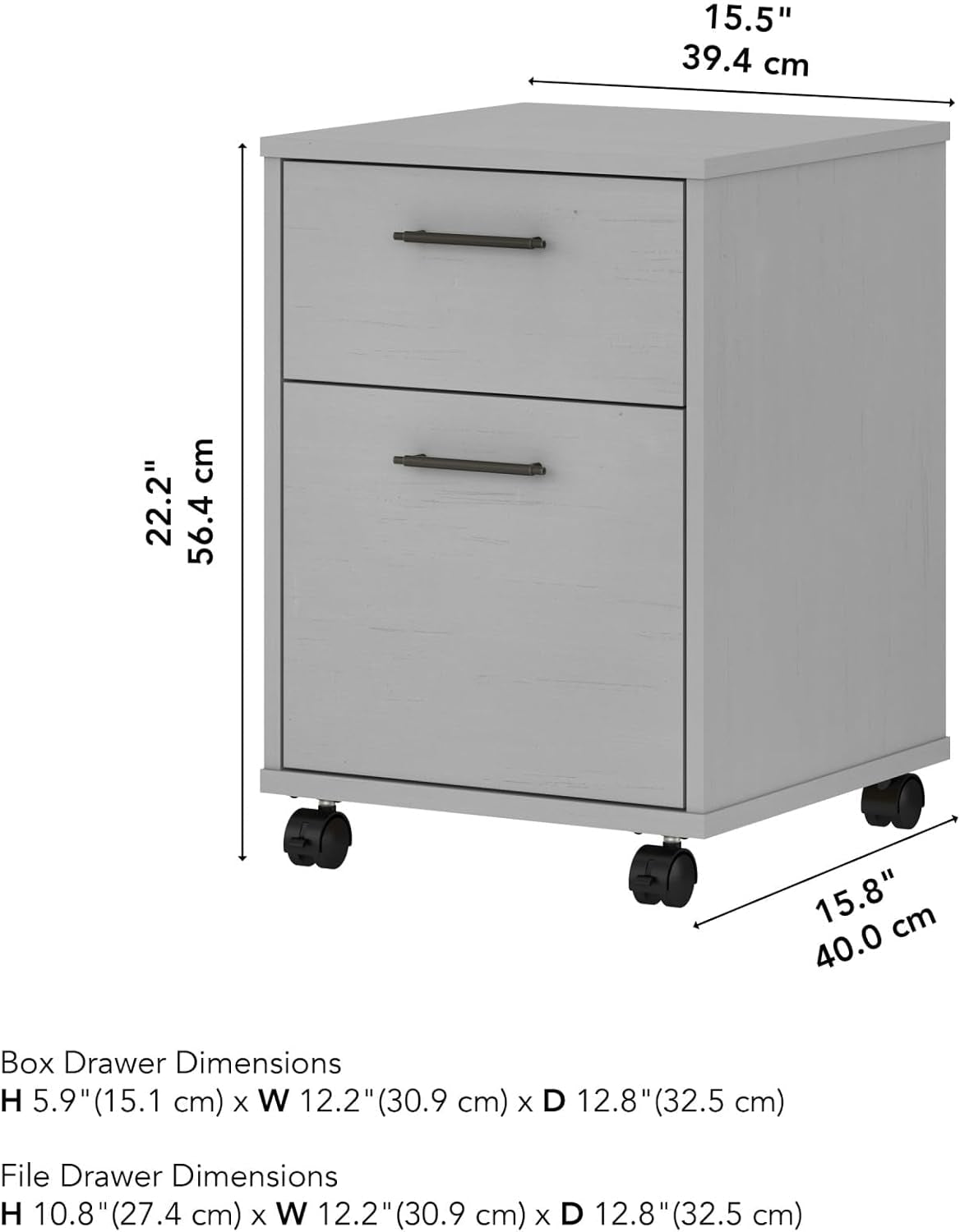 Bush Key West Two Drawer Rolling File Cabinet Cape Cod Gray