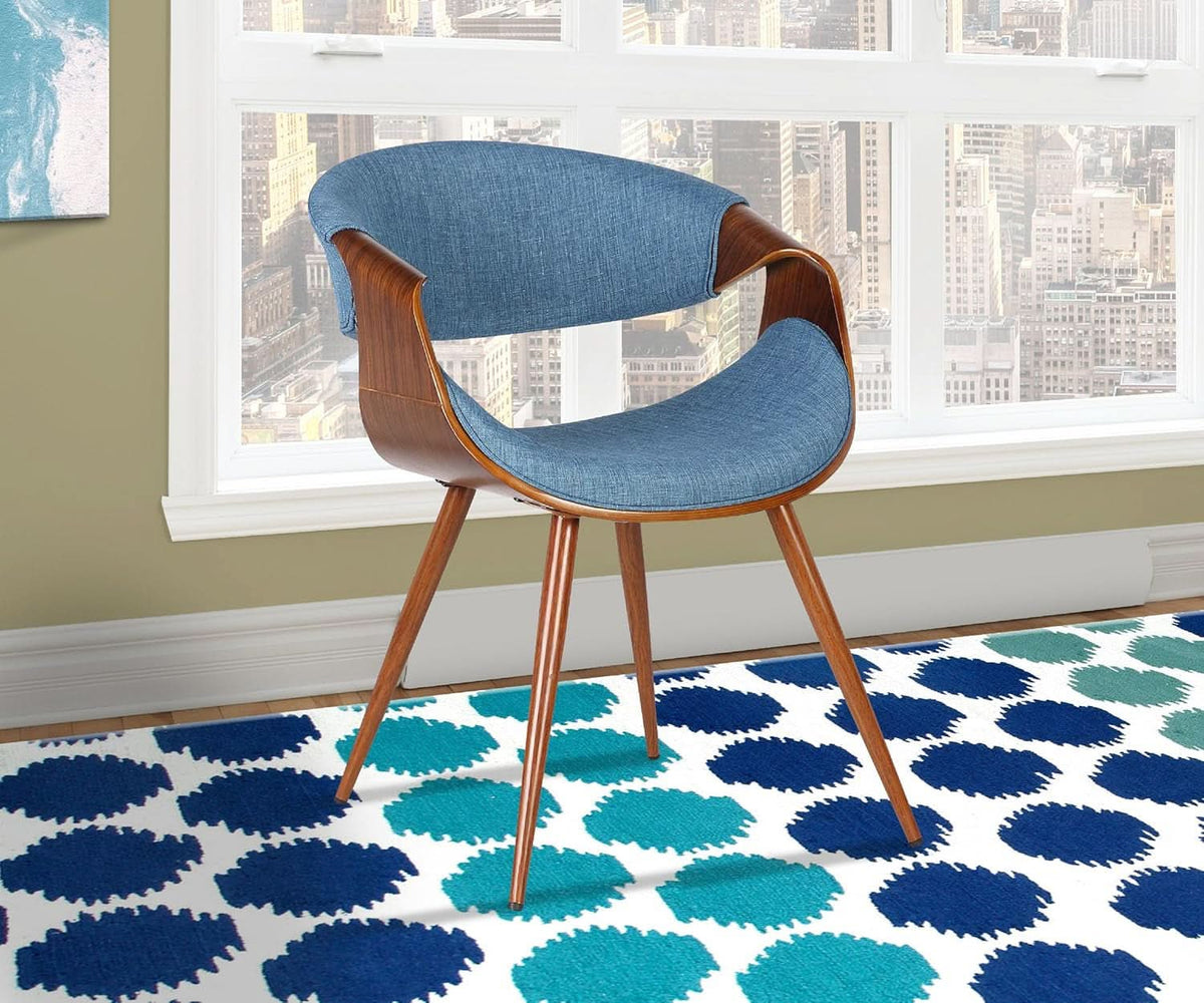 Butterfly Mid Century Modern Dining Chair Blue Upholstery Walnut Finish
