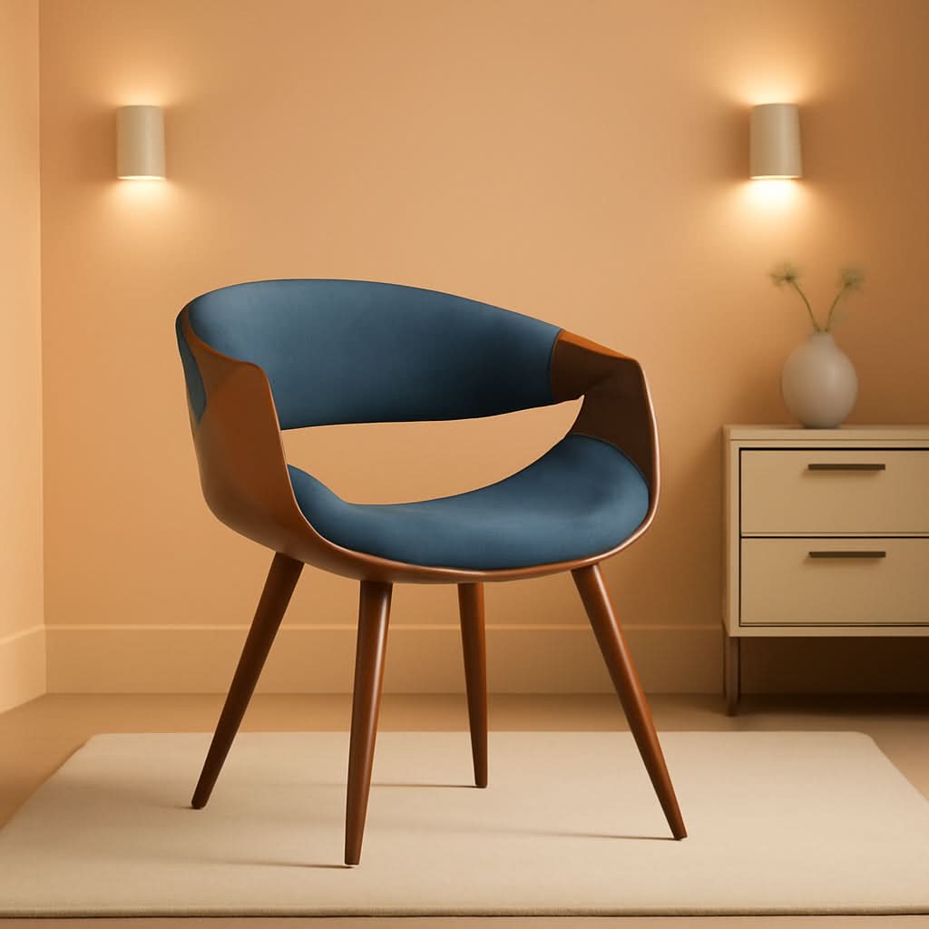 Butterfly Mid Century Modern Dining Chair Blue Upholstery Walnut Finish