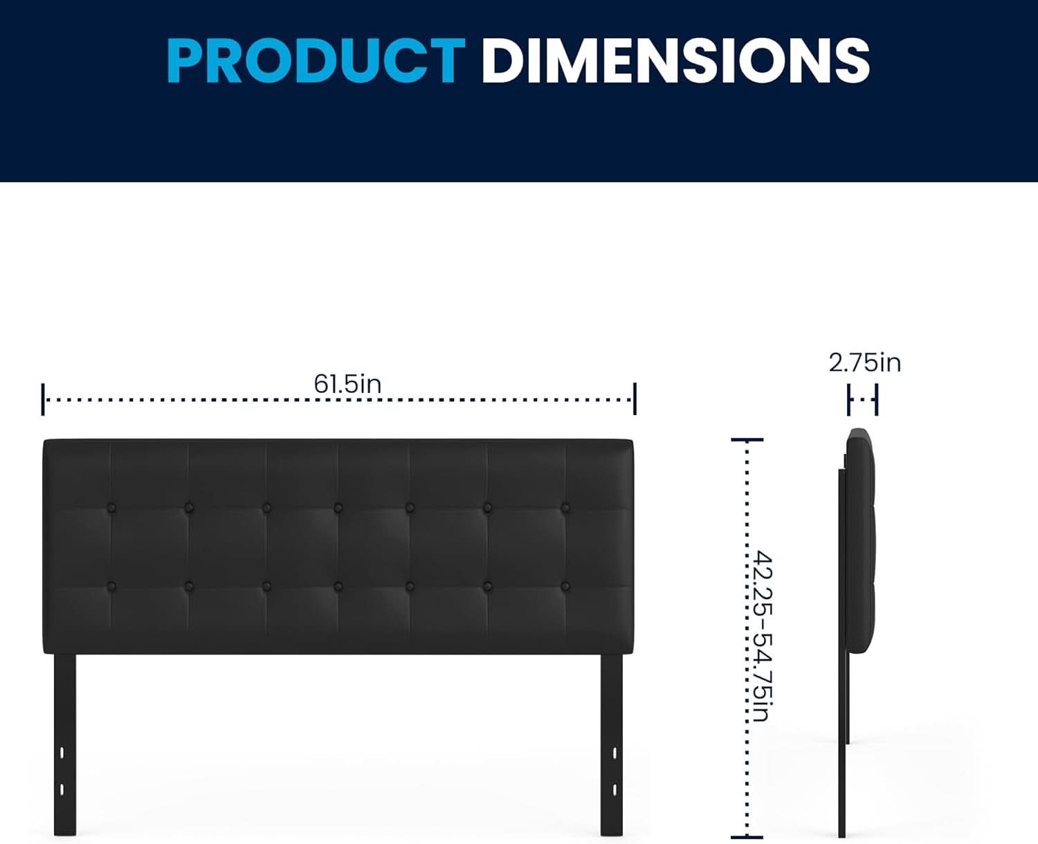 Button Tufted Black Vinyl Queen Size Headboard Upgrade