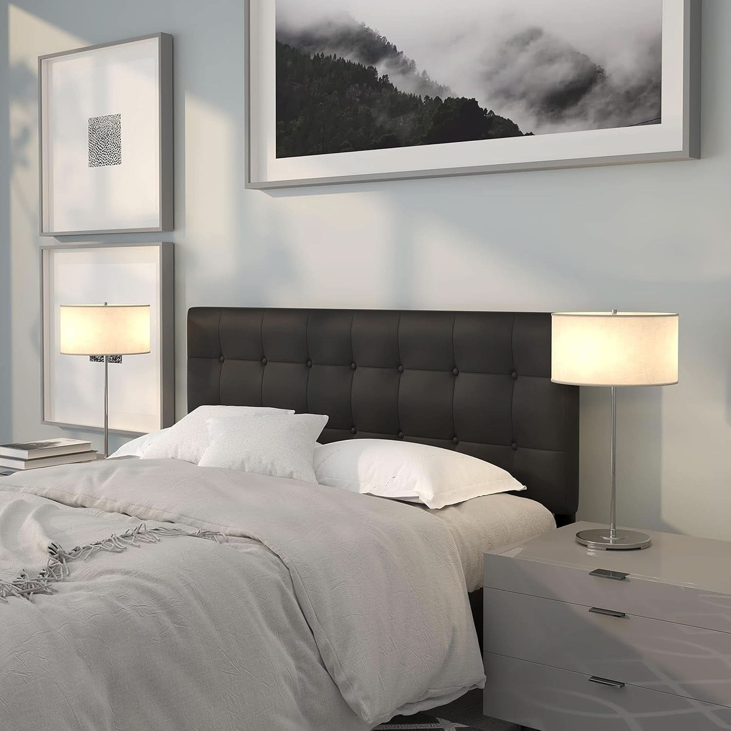 Button Tufted Black Vinyl Queen Size Headboard Upgrade