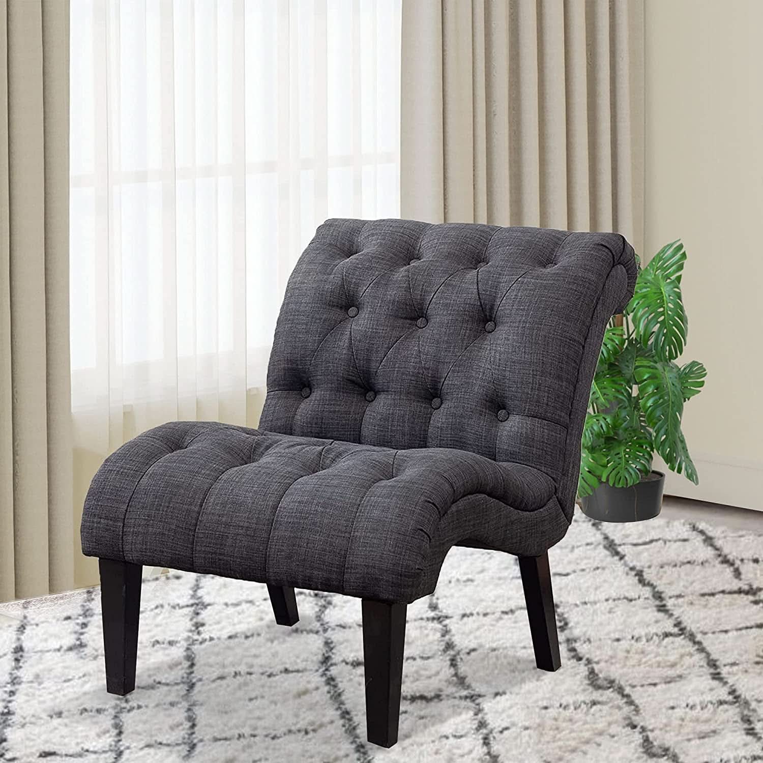 Button Tufted Slipper Chair For Compact Living Room Decor