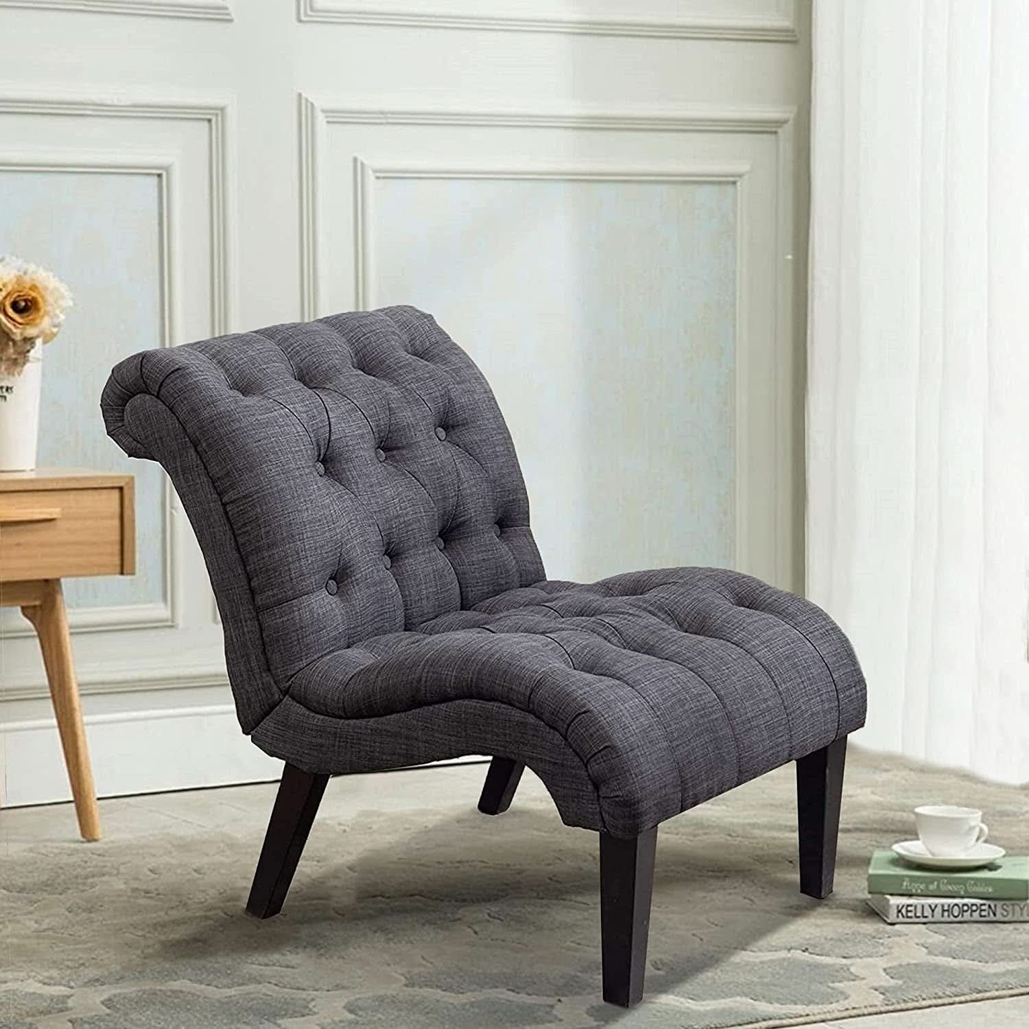 Button Tufted Slipper Chair For Compact Living Room Decor