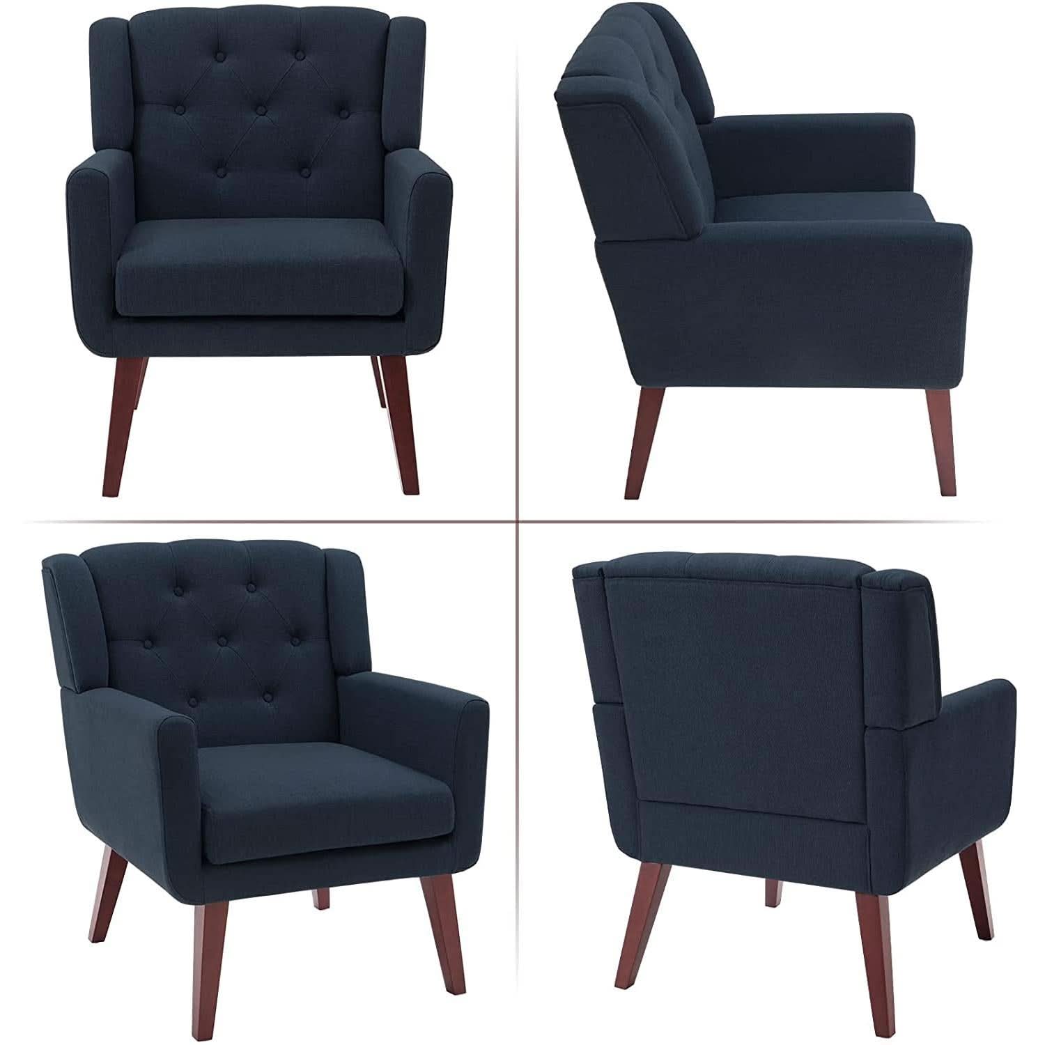 Button Tufted Swivel Accent Chair With Leather Upholstery