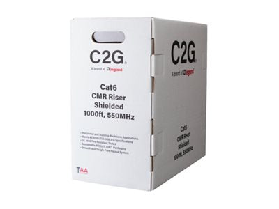 C2G 1000ft (304.8m) TAA-Compliant Cat6 Bulk Foil Shield (F/UTP) Ethernet Network Cable with Solid Conductors-Riser CMR -Rated C2G56040