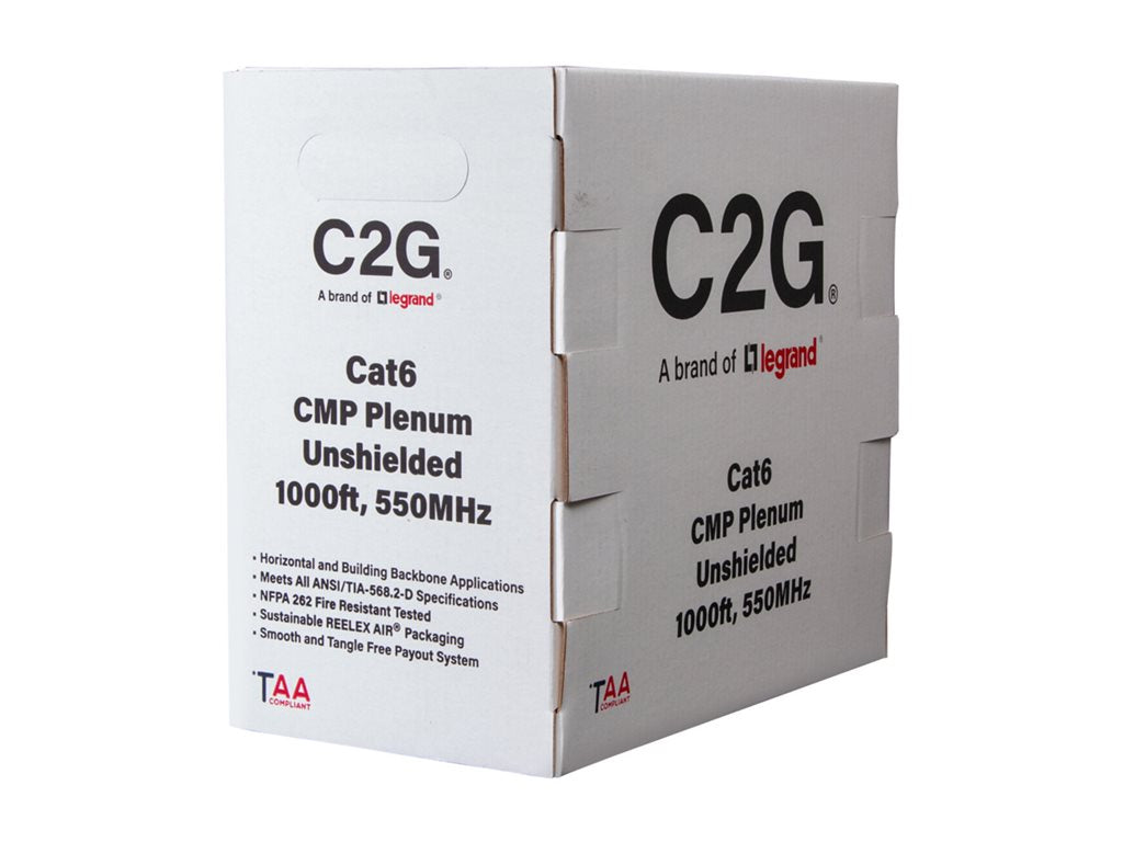 C2G 1000ft (304.8m) TAA-Compliant Cat6 Bulk Unshielded (UTP) Ethernet Network Cable with Solid Conductors-Plenum CMP-Rated - C2G56042