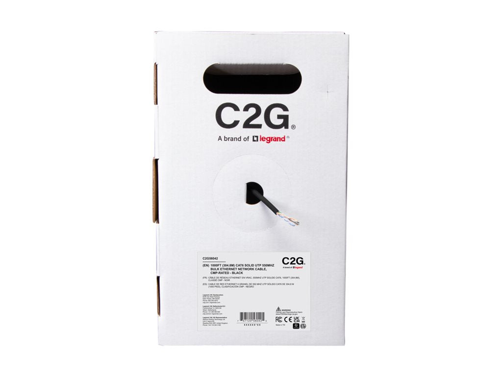 C2G 1000ft (304.8m) TAA-Compliant Cat6 Bulk Unshielded (UTP) Ethernet Network Cable with Solid Conductors-Plenum CMP-Rated - C2G56042