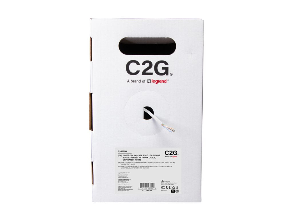 C2G 1000ft (304.8m) TAA-Compliant Cat6 Bulk Unshielded (UTP) Ethernet Network Cable with Solid Conductors-Plenum CMP-Rated - C2G56044