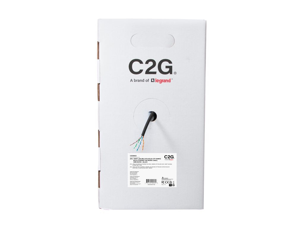 C2G 1000ft (304.8m) TAA-Compliant Cat6 Bulk Unshielded (UTP) Ethernet Network Cable with Solid Conductors-Riser CMR-Rated - Black C2G56032