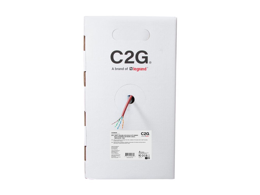 C2G 1000ft (304.8m) TAA-Compliant Cat6 Bulk Unshielded (UTP) Ethernet Network Cable with Solid Conductors-Riser CMR-Rated - Red C2G56036