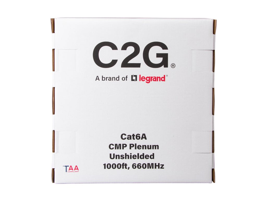 C2G 1000ft (304.8m) TAA-Compliant Cat6a Bulk Unshielded (UTP) Ethernet Network Cable with Solid Conductors-Plenum CMP-Rated - C2G56052