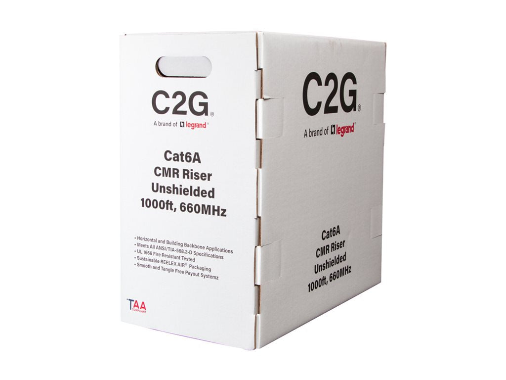 C2G 1000ft (304.8m) TAA-Compliant Cat6a Bulk Unshielded (UTP) Ethernet Network Cable with Solid Conductors-Riser CMR-Rated - C2G56049