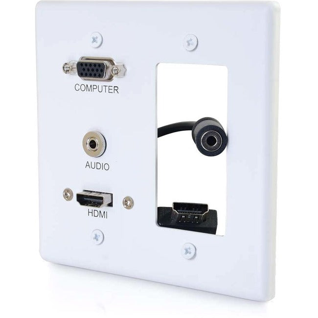 C2G Decorative Dual Gang Vga, 3.5Mm Audio And Hdmi Wall Plate White 39877