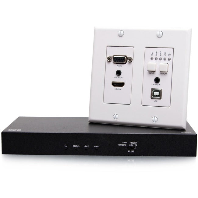 C2G HDMI HDBaseT + VGA, 3.5mm, and USB-B to A over Cat Extender Wall Plate Transmitter to Box Receiver - 4K 60Hz C2G31012