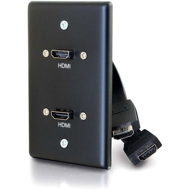 C2G Single Gang Wall Plate With Dual Hdmi Pigtails Black