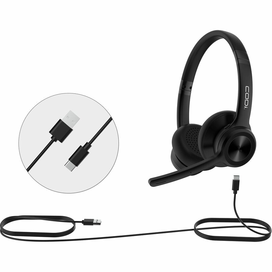 CODi CLARO Wired Stereo Dual Ear Headset w/ AI ENC Microphone - Stereo - USB Type C - Wire