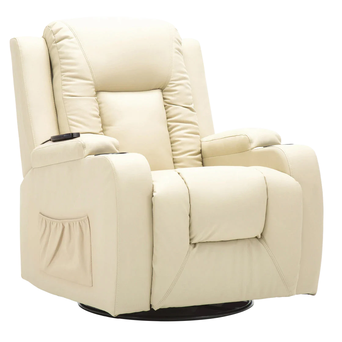 COMHOMA Recliner Chair, PU Rocking Chair for Adults, Swivel Recliner with Cup Holders, Heat and Massage, Single Sofa Seat with Side Pockets for Living Room, Bedroom (Black)