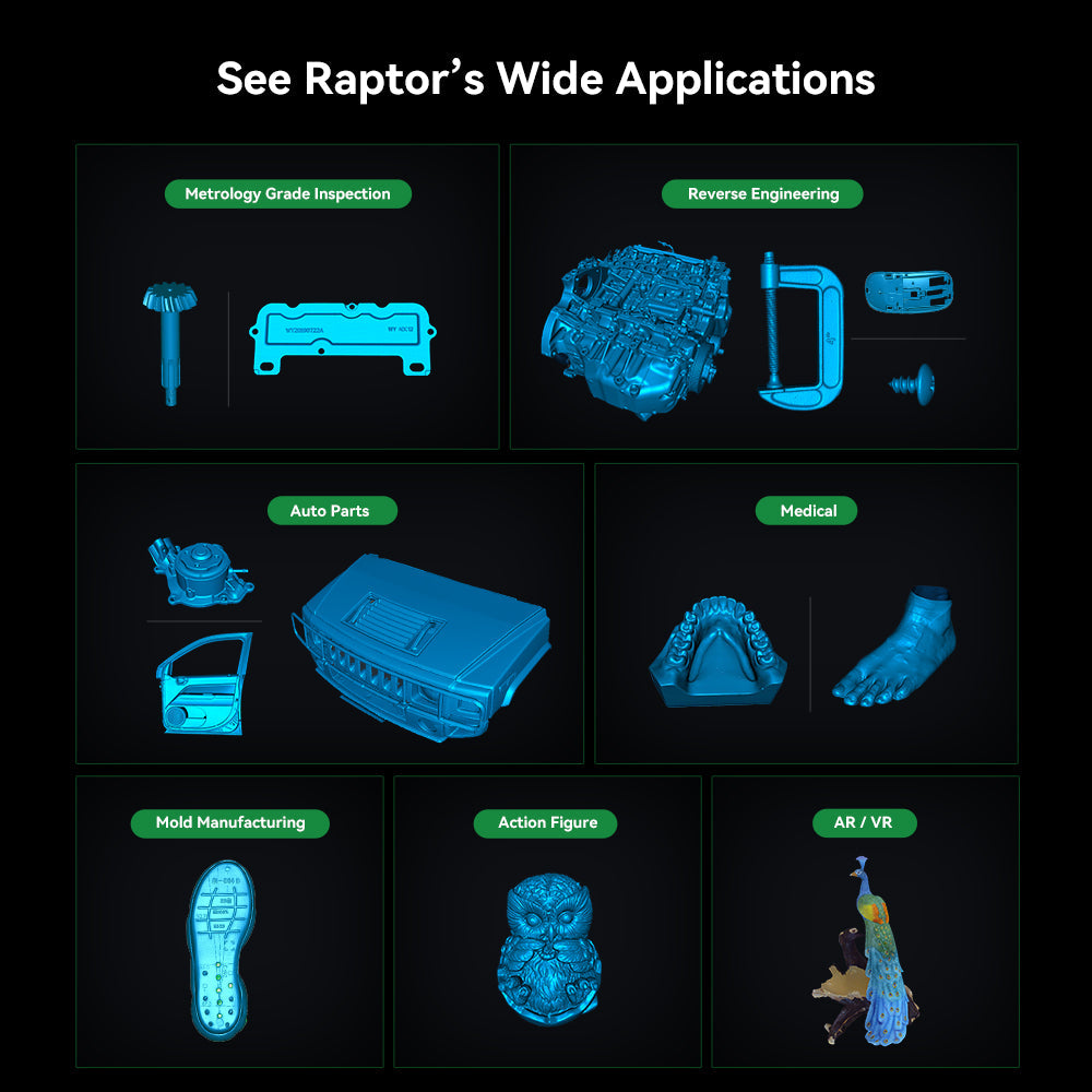CR-Scan Raptor 3D Scanner with 7 Blue Laser Lines and Metrology Accuracy