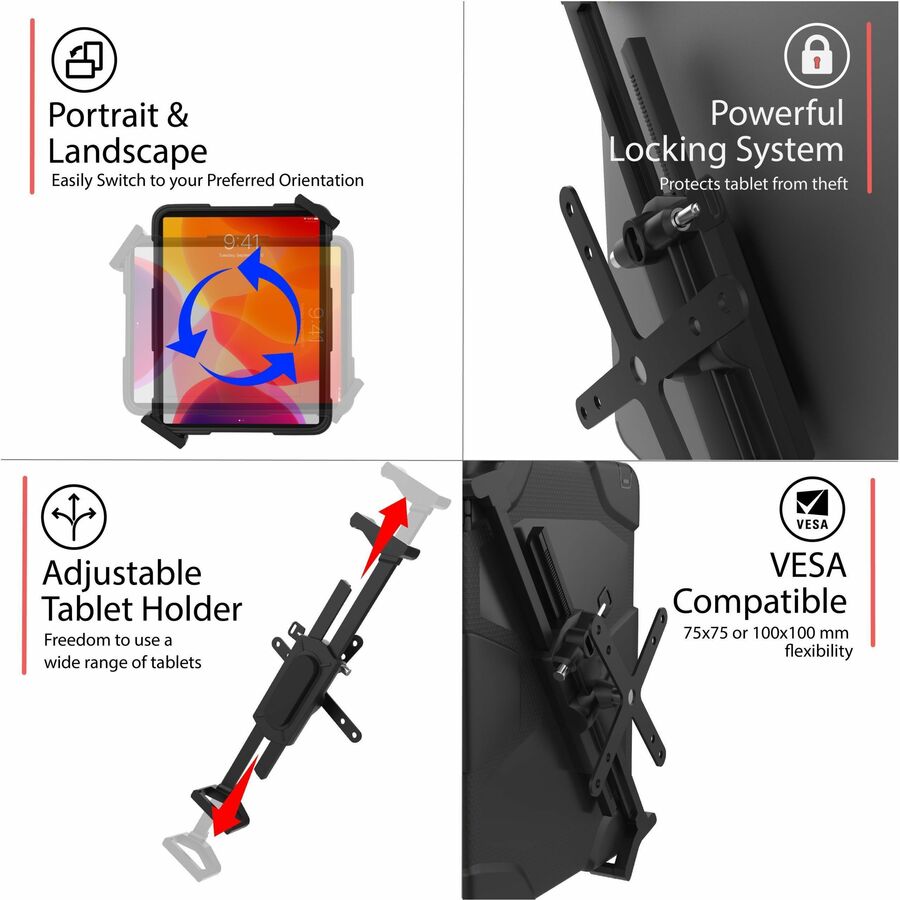 CTA Digital Flush Mount Kit for Tablet, iPad 10.2, iPad (7th Generation), iPad (8th Generation), iPad (9th Generation), iPad Pro (2018), iPad Air 4, iPad (5th Generation), iPad (6th Generation), iPad Pro 9.7, iPad Pro 10.5, ... - Black