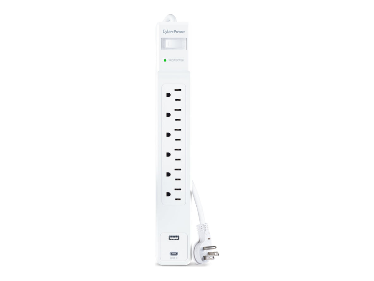 CYBERPOWER 6-Outlet Surge Strip with USB Ports for Home & Office Prote