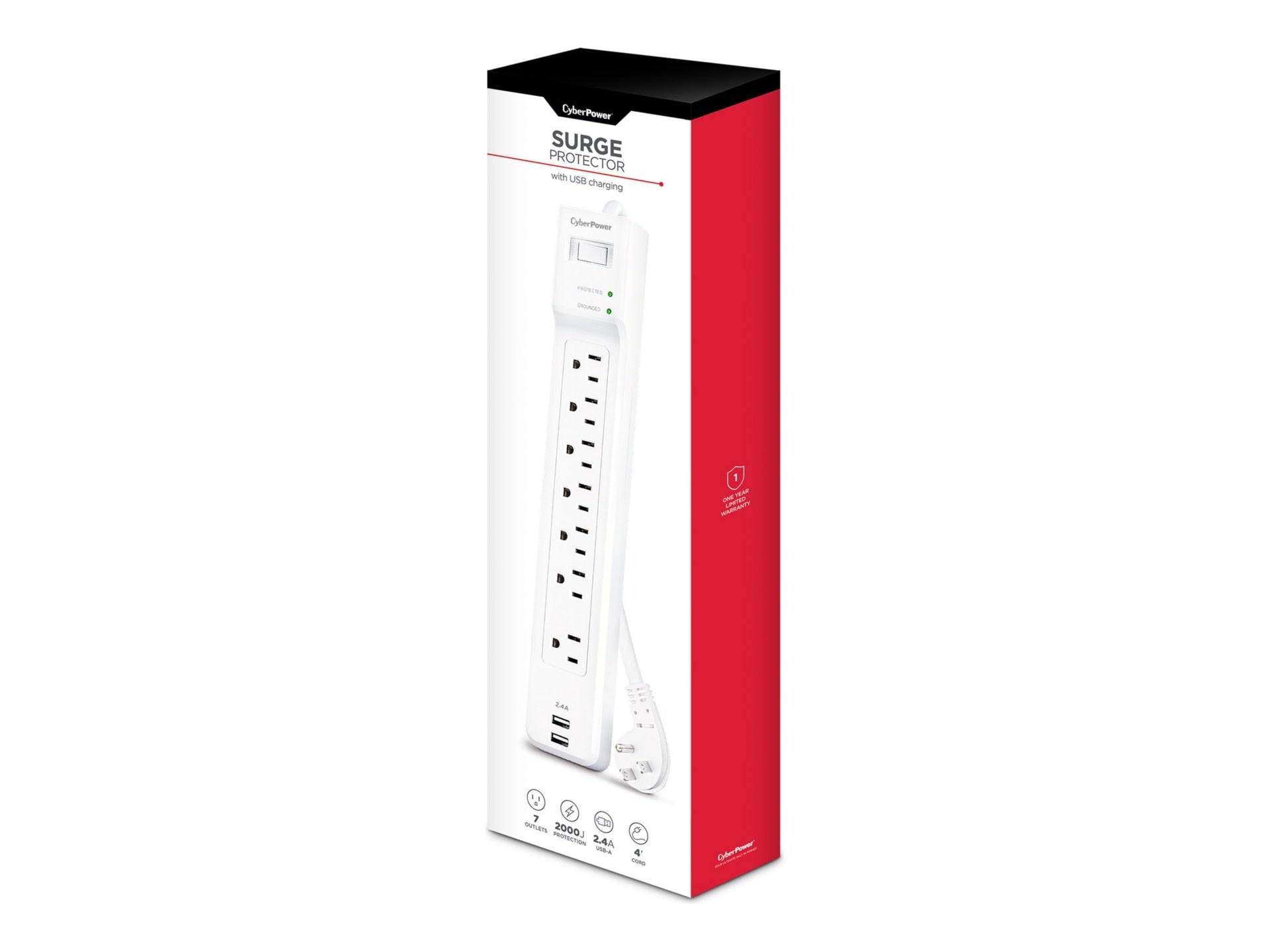 CYBERPOWER 7-Outlet Surge Protector 2000J for Home & Office P704URC1