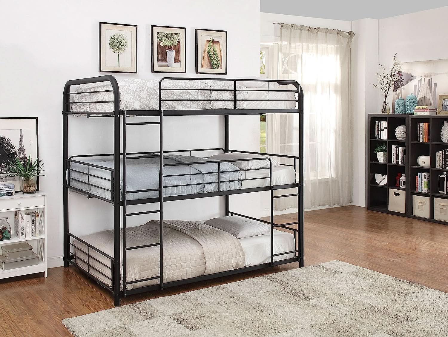 Cairo Metal Frame Full Triple Bunk Bed Sandy Black