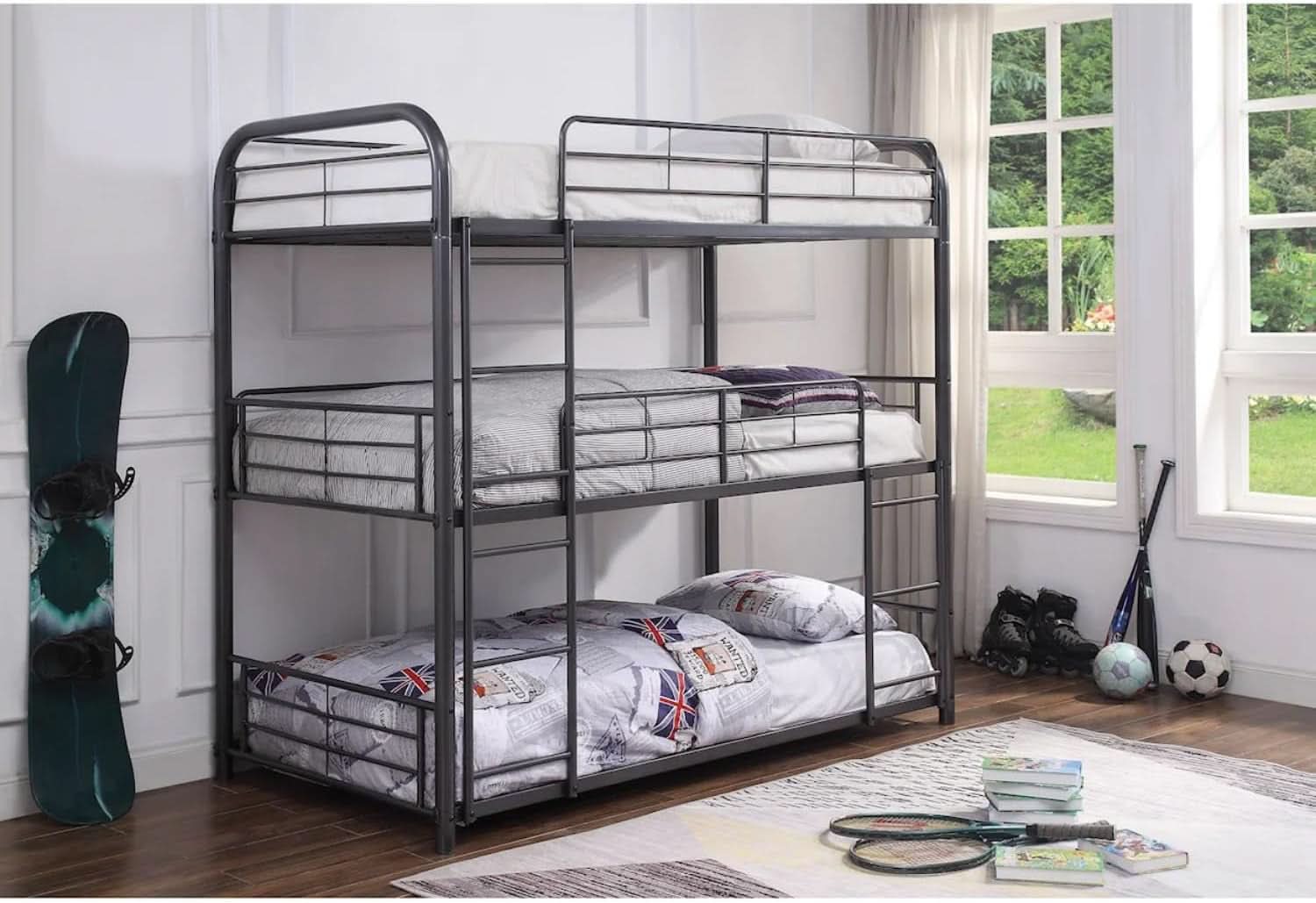 Cairo Metal Frame Full Triple Bunk Bed Sandy Black