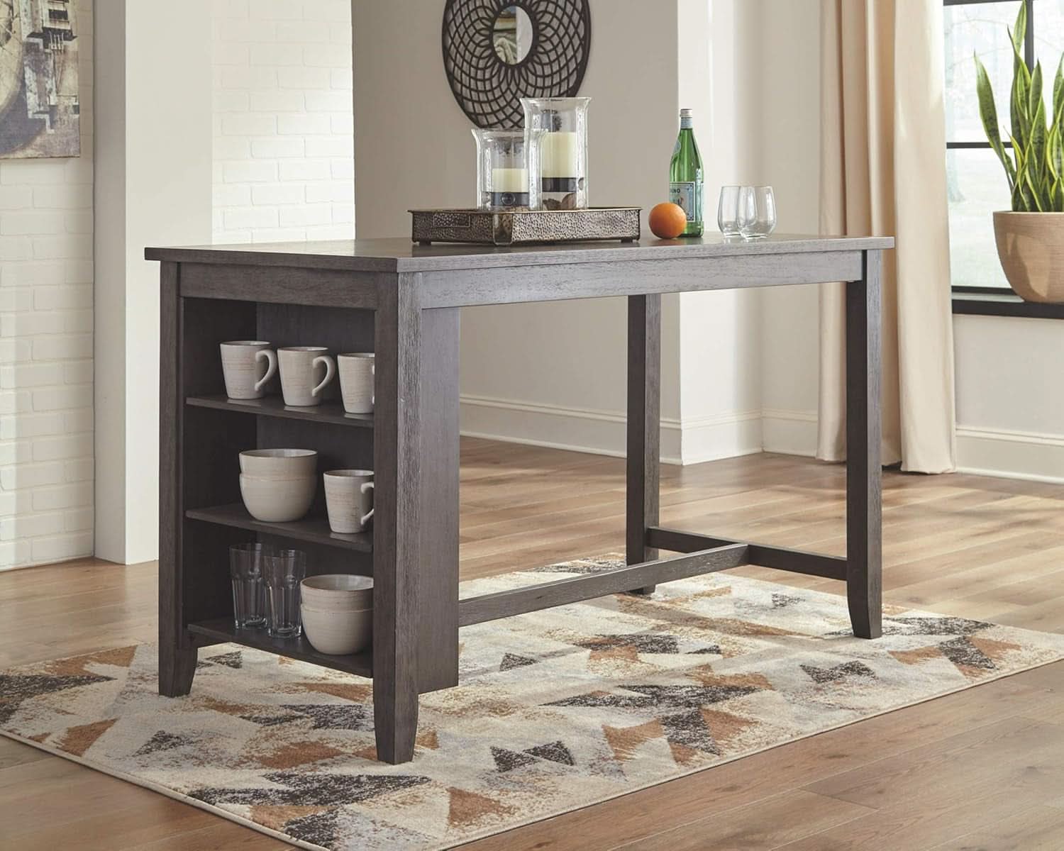 Caitbrook Rustic Counter Height Dining Table With Storage