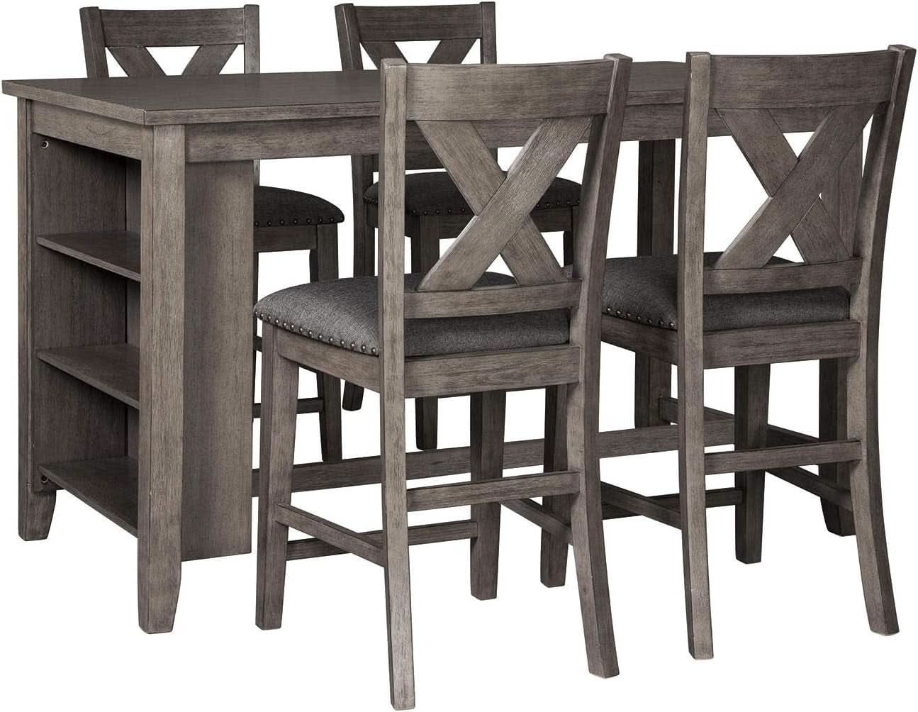 Caitbrook Rustic Counter Height Dining Table With Storage