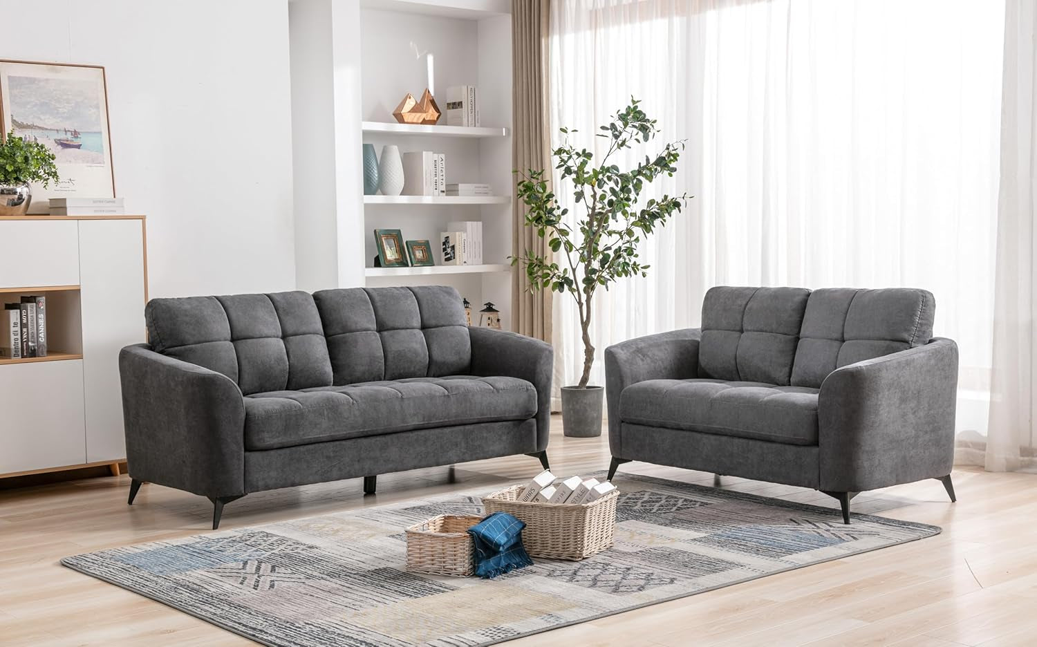Callie Gray Velvet Sofa Loveseat Living Room Set 79 Inch Sofa 60 Inch Loveseat
