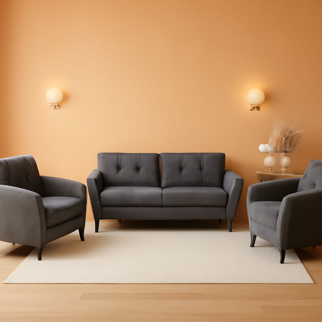 Callie Gray Woven Fabric Sofa Loveseat Chair Set 3Piece