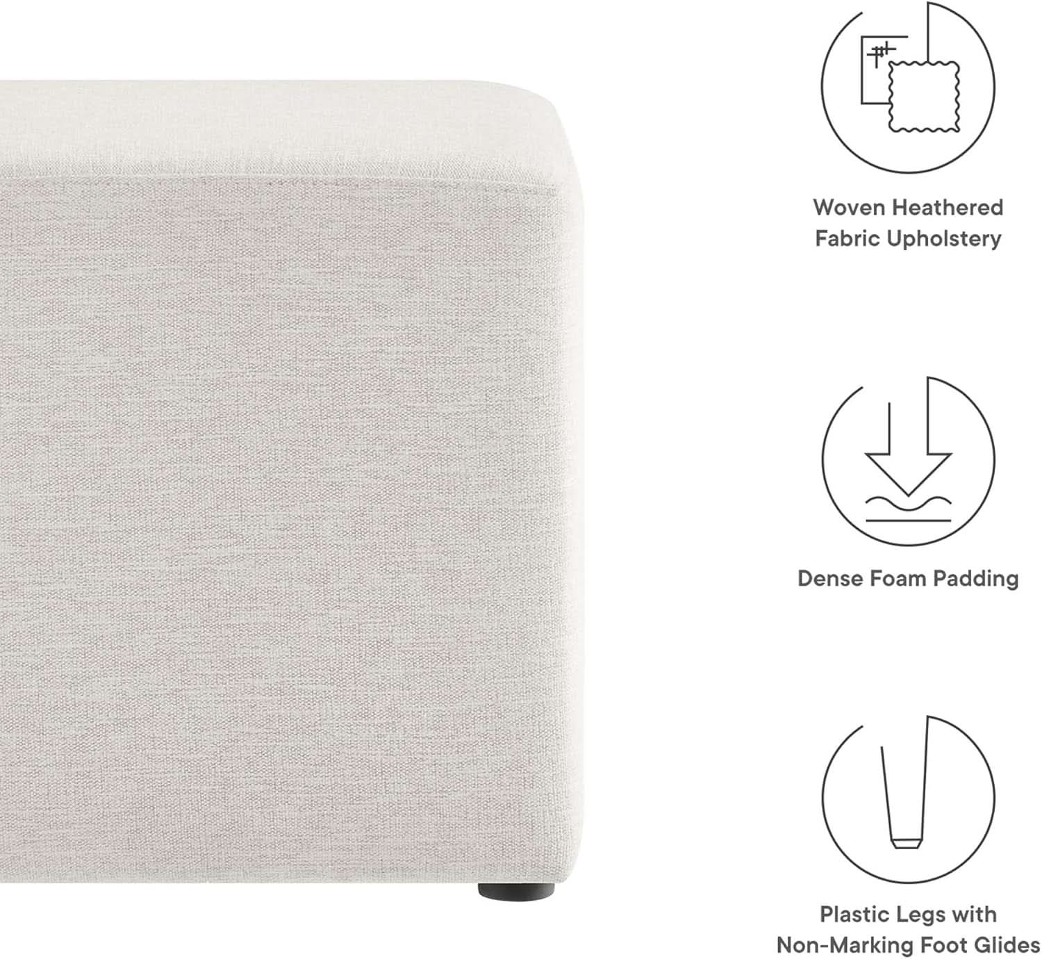 Callum 17 Inch Ivory Square Hand crafted Textured Woven Ottoman