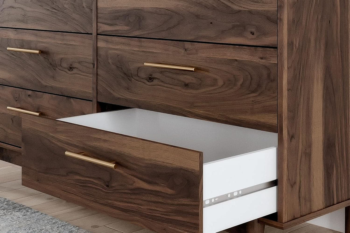Calverson Six Drawer Dresser Dark Brown Goldtone Pulls