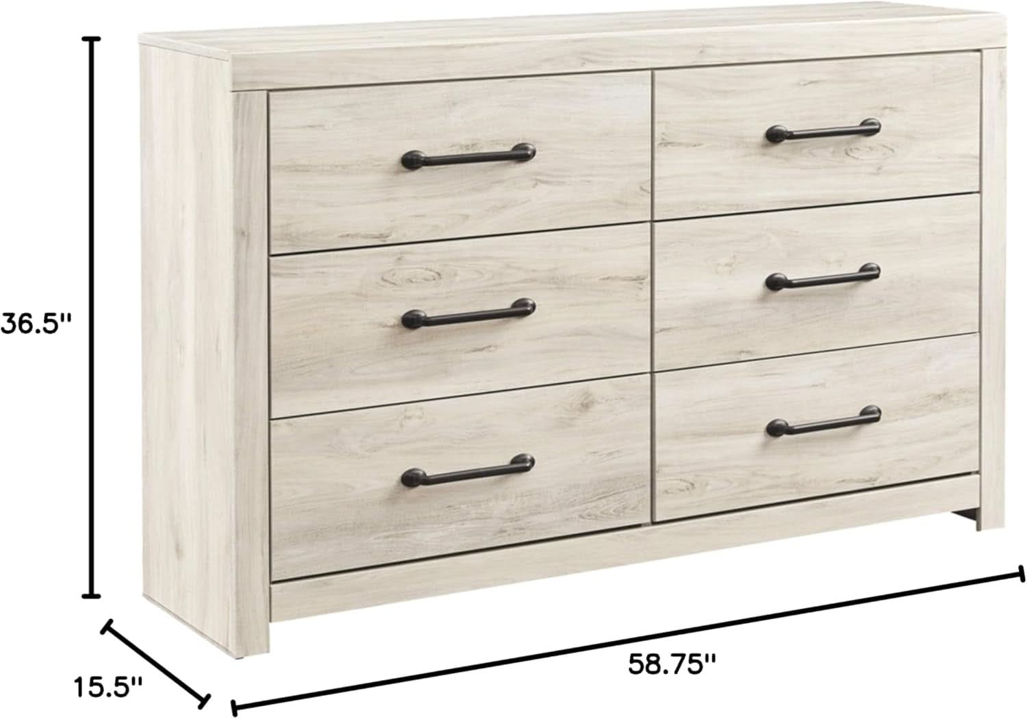 Cambeck Farmhouse Industrial 6 Drawer Dresser Whitewash