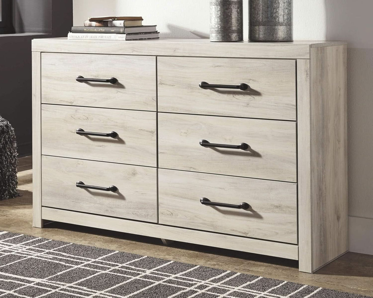 Cambeck Farmhouse Industrial 6 Drawer Dresser Whitewash