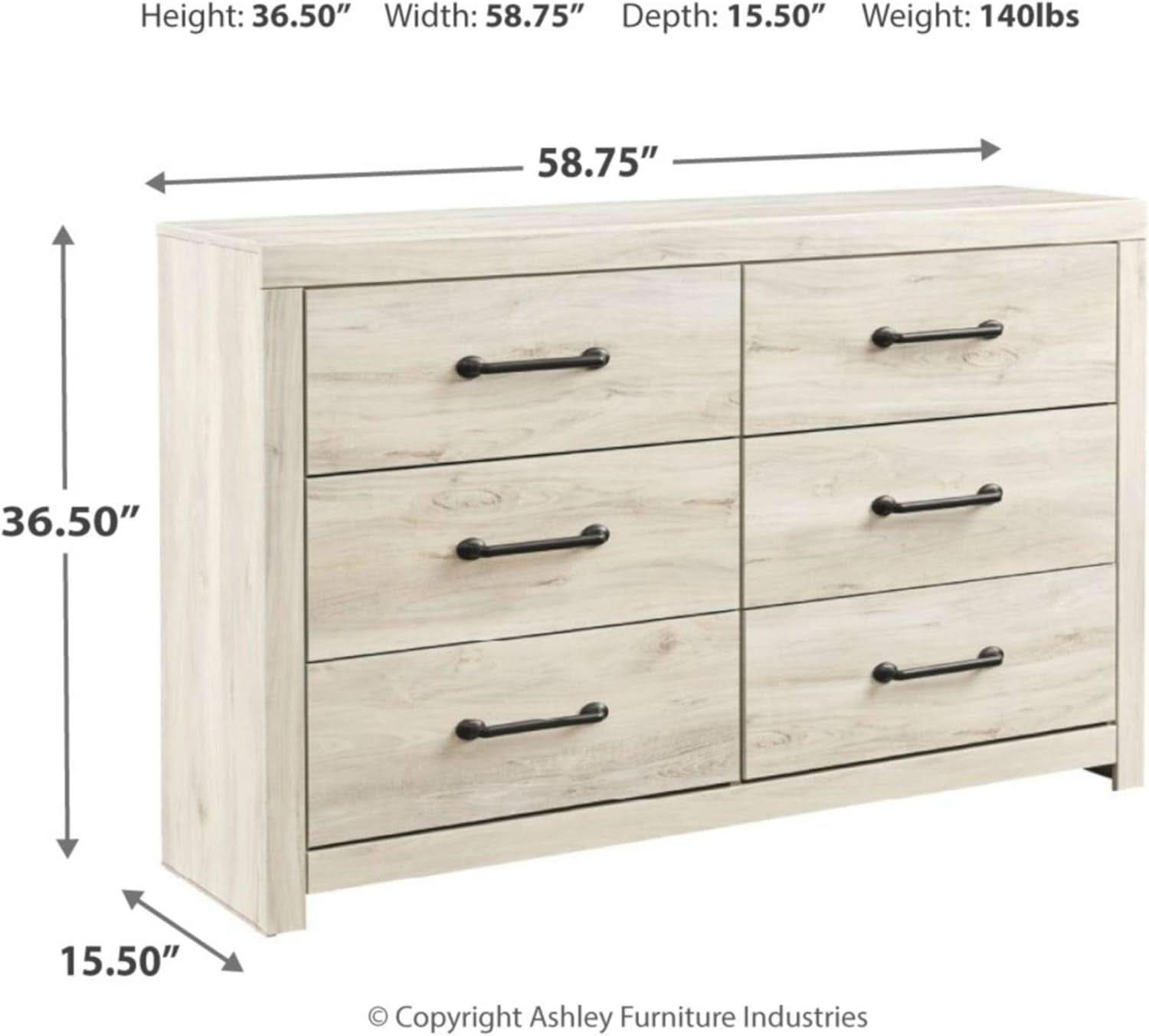 Cambeck Farmhouse Industrial 6 Drawer Dresser Whitewash