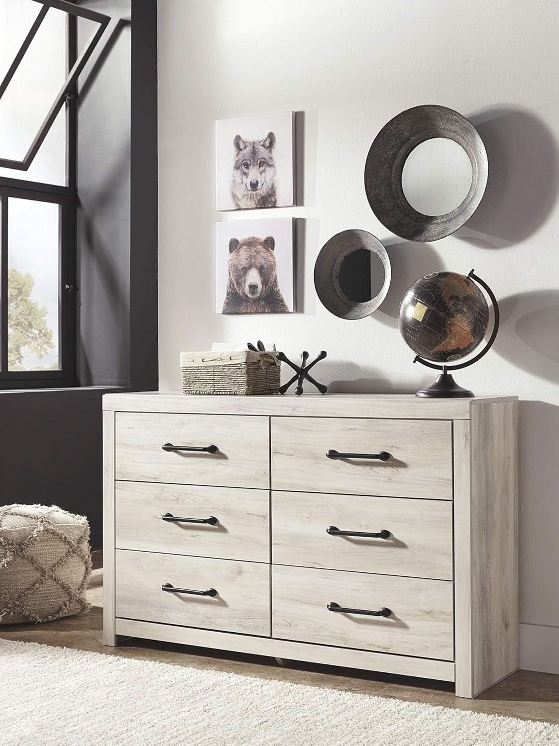 Cambeck Farmhouse Industrial 6 Drawer Dresser Whitewash