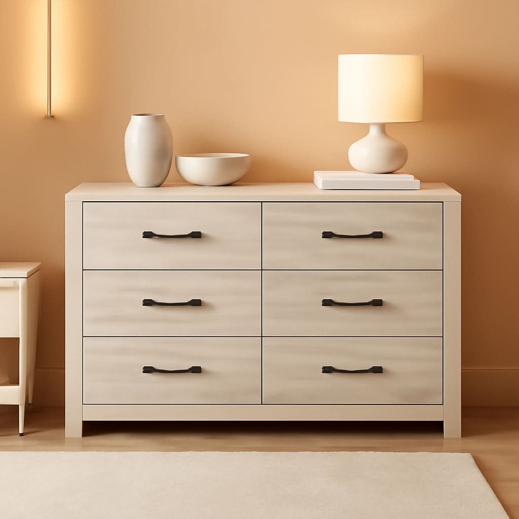 Cambeck Farmhouse Industrial 6 Drawer Dresser Whitewash