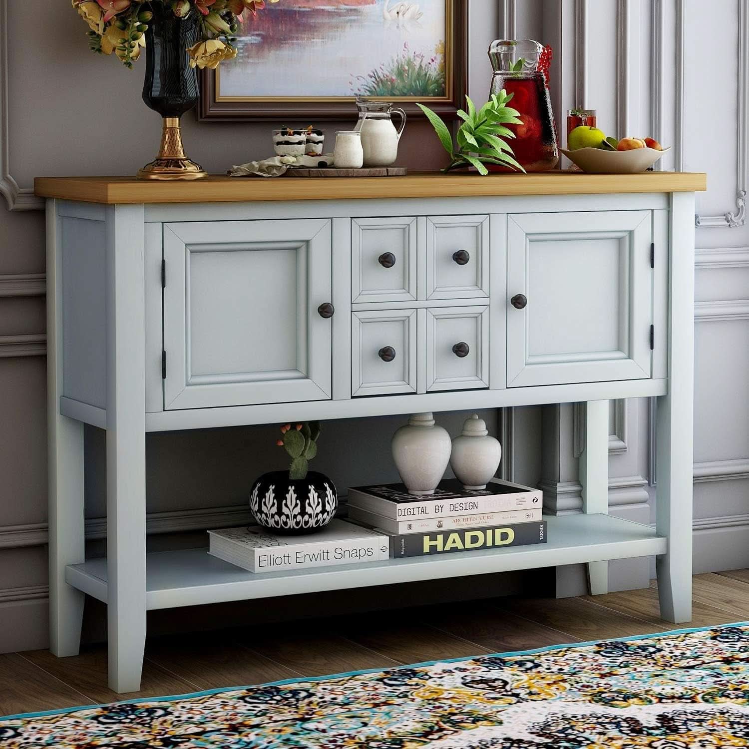 Cambridge Lime White Sideboard Table With Bottom Shelf