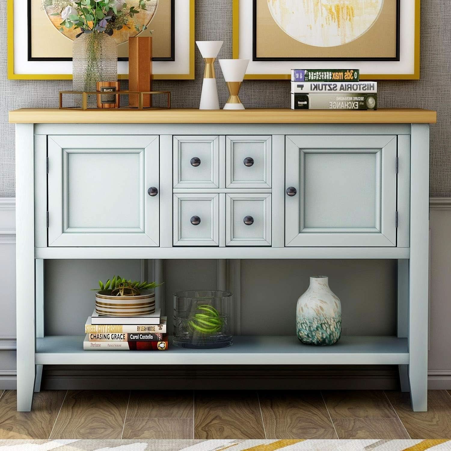 Cambridge Lime White Sideboard Table With Bottom Shelf