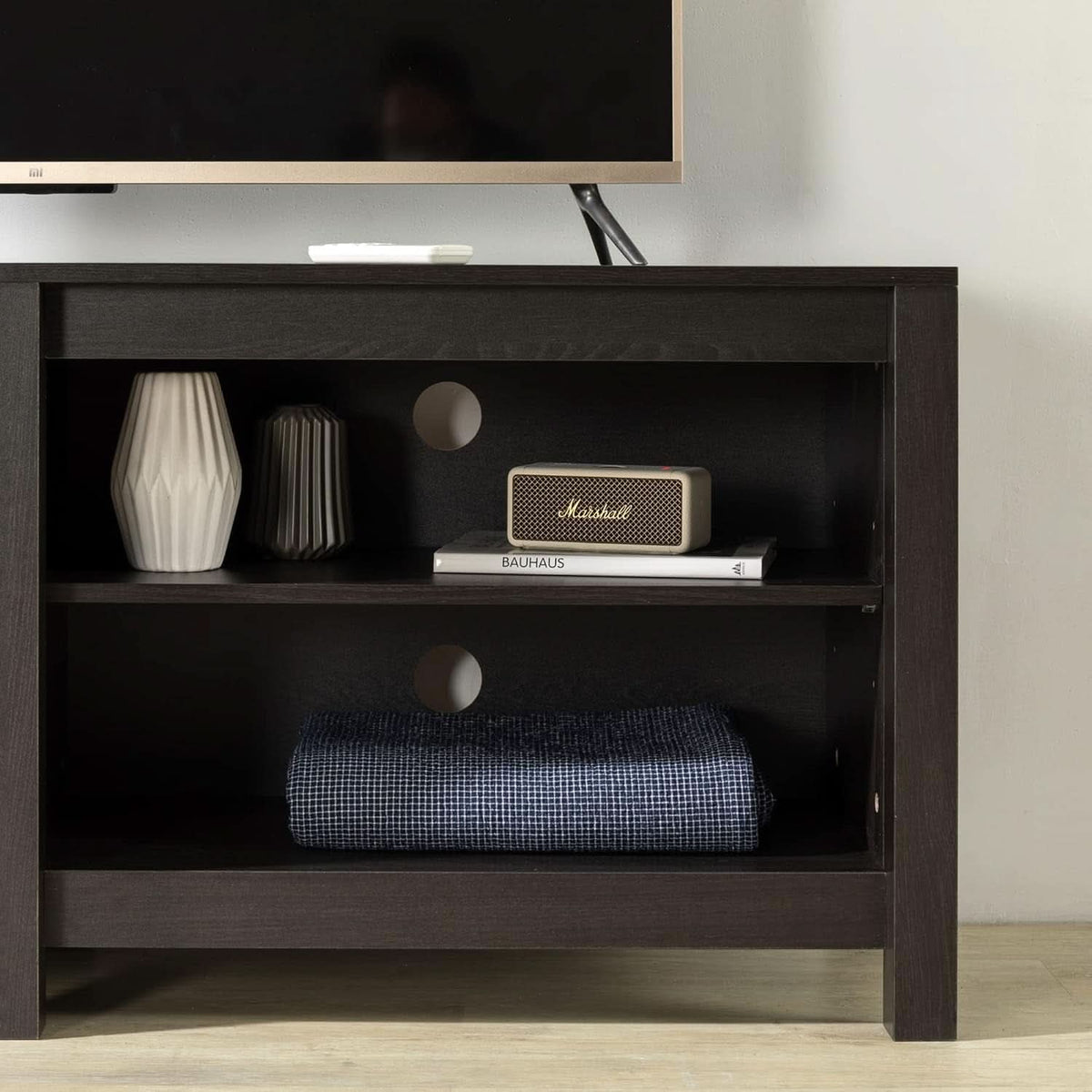 Camden TV Stand for 65 Inch TVs Espresso Open Shelving Storage