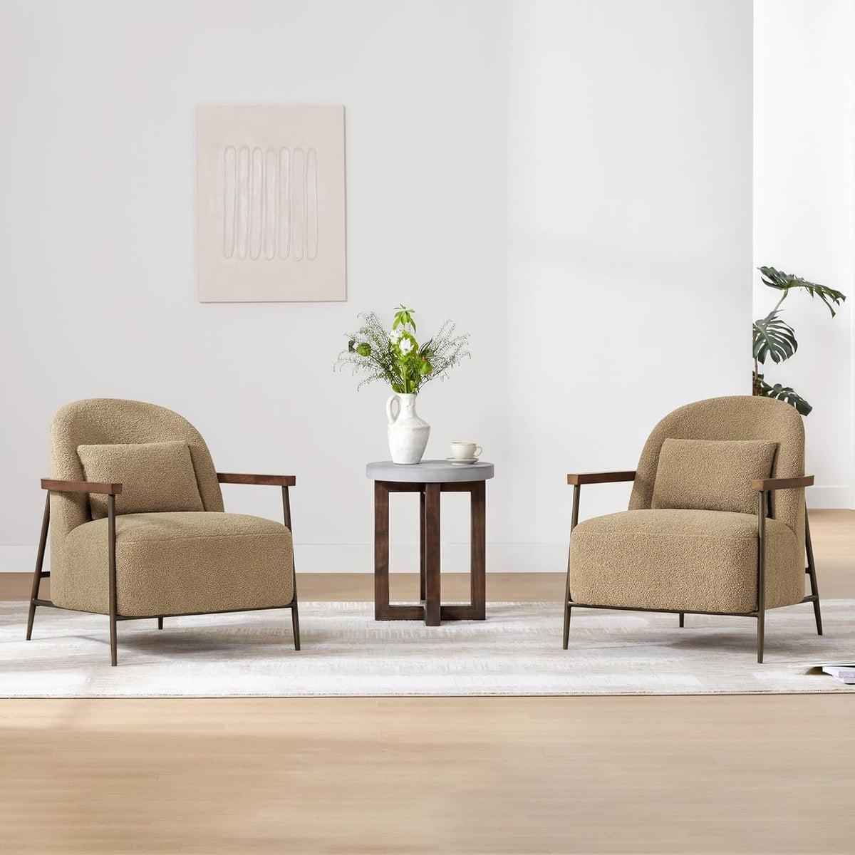 Camel Faux Sherpa Upholstered Armchair Modern Collection