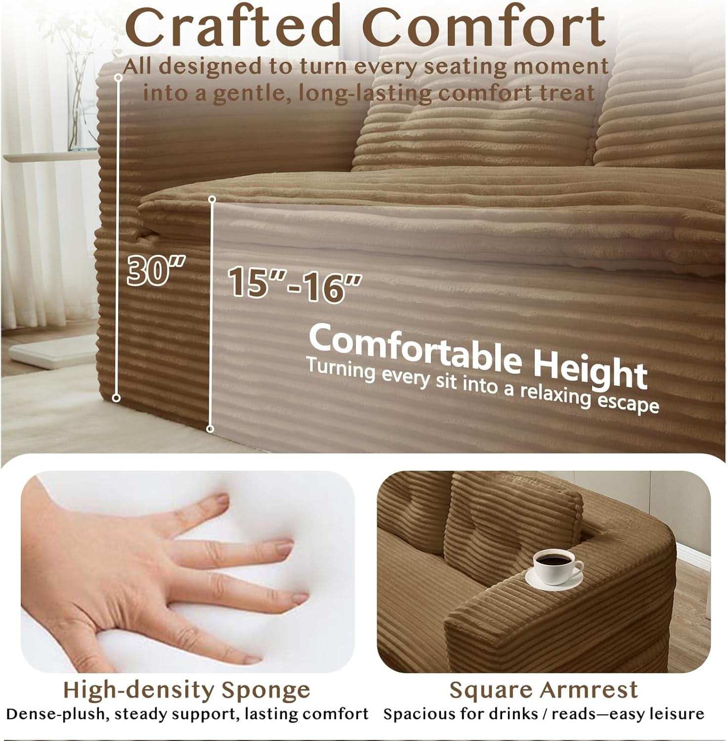 Camel King Size Corduroy Futon Pro Lux Sofa Bed Chaise Lux