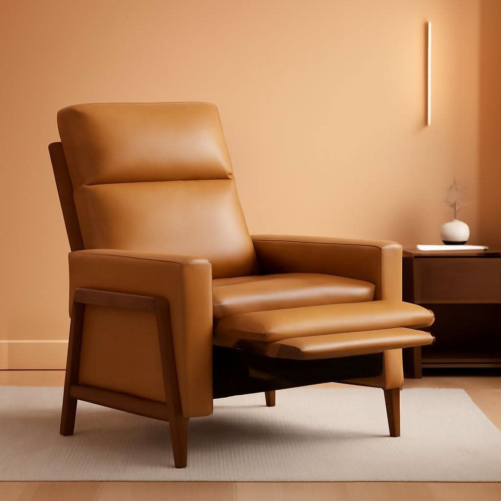 Camel PU Leather Wingback Recliner Chair With Footrest