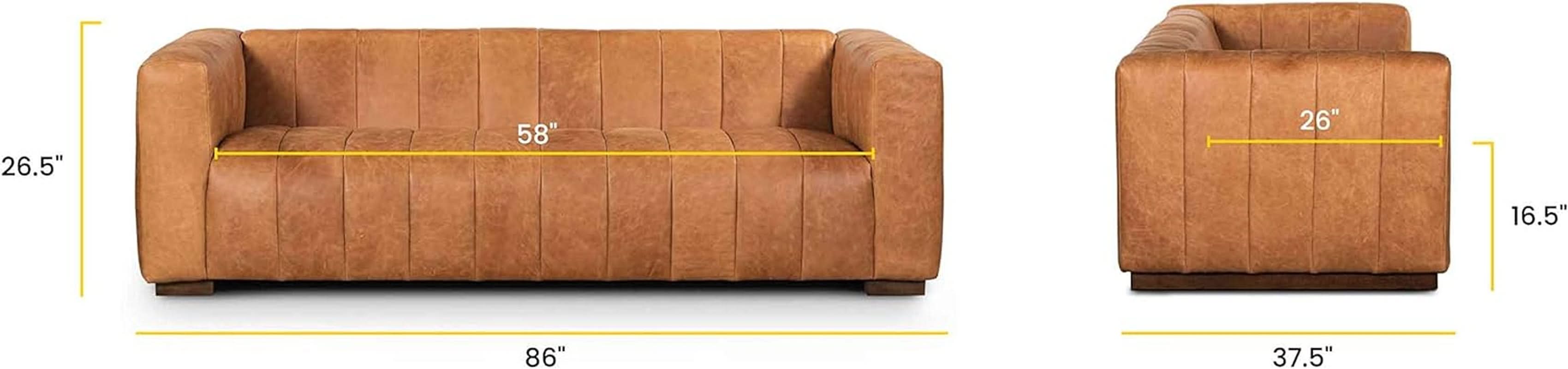 Canale 86 Inch Sofa Full Grain Italian Leather Cognac Tan