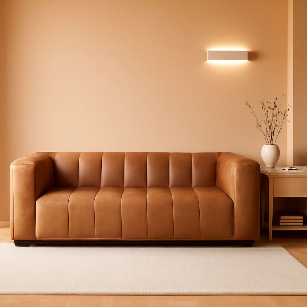 Canale 86 Inch Sofa Full Grain Italian Leather Cognac Tan